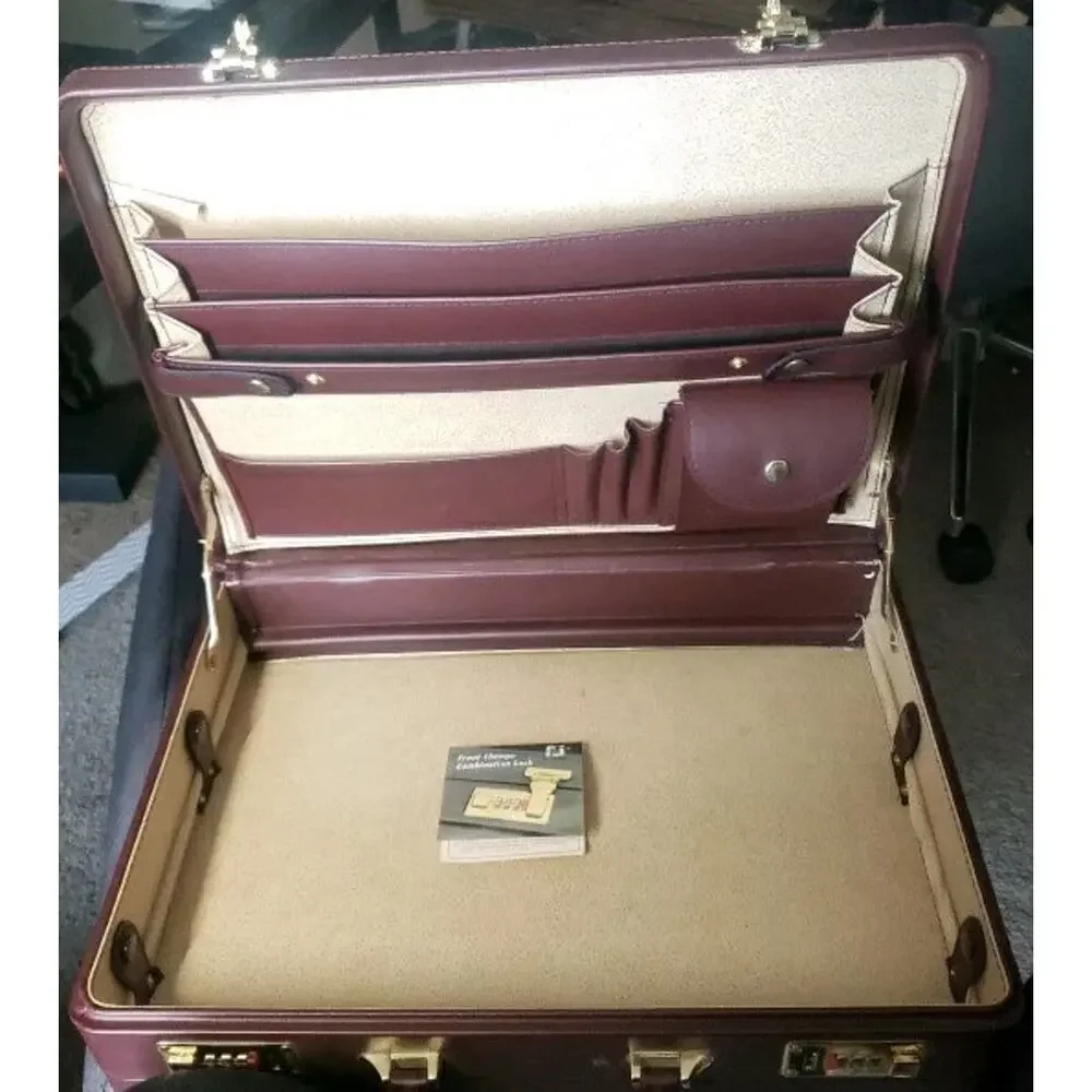 Fu Serng Leather Combination Lock Attache Briefcase Case Burgundy Vintage
